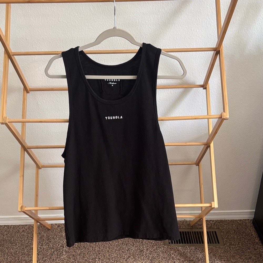 YoungLA Black Racerback Tank Top with Center Logo